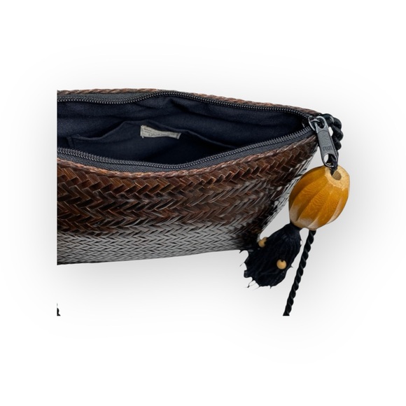 Vintage: Genie ꧁ Woven Straw Shoulder Bag Handbag ꧁ Wood Bead Tassel ꧂ Brown - Picture 8 of 16